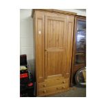 WAXED PINE SINGLE DOOR WARDROBE WITH TWO FULL WIDTH DRAWERS TO BASE
