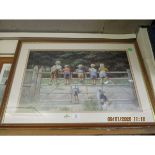 TWO PINE FRAMED PRINTS OF CHILDREN