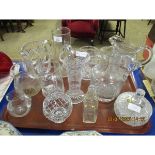 TRAY CONTAINING MIXED CUT GLASS JUGS ETC