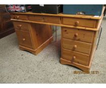 PINE TWIN PEDESTAL DESK WITH EIGHT DRAWERS WITH TURNED KNOB HANDLES