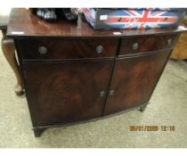 MAHOGANY BOW FRONTED SIDEBOARD WITH TWO DRAWERS OVER TWO CUPBOARD DOORS WITH RINGLET HANDLES