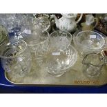 TRAY CONTAINING MIXED CUT GLASS BOWLS, JUGS ETC