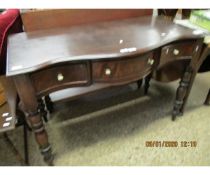 MAHOGANY SERPENTINE FRONTED SIDE TABLE WITH THREE DRAWERS