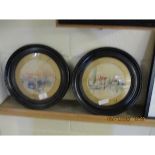 PAIR OF CIRCULAR WATERCOLOURS OF NORWICH IN EBONISED FRAMES