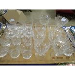 TRAY CONTAINING MIXED WINE GLASSES, TUMBLERS ETC