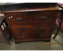 WALNUT FRAMED THREE FULL WIDTH DRAWER CHEST WITH ART NOUVEAU STYLISED HANDLES