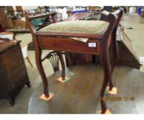 EDWARDIAN MAHOGANY AND SATINWOOD INLAID RAIL SIDED PIANO STOOL