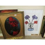 GILT FRAMED OIL OF FLOWERS TOGETHER WITH TWO RICHARD SPEAR POSTERS (3)