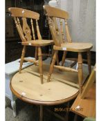 PINE CIRCULAR DROP LEAF TABLE AND A PAIR OF BEECHWOOD HARD SEATED SPLAT BACK CHAIRS (3)