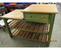 PINE FRAMED STEPPED KITCHEN UNIT WITH SINGLE DRAWER AND TWO SLATTED SHELVES