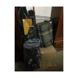 MIXED LOT OF MODERN FISHING GEAR TO INCLUDE RODS, POLES, NETS, SEATS ETC