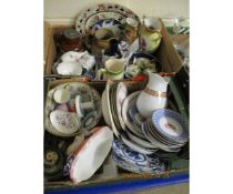 TWO BOXES OF MIXED CHINA WARES, VASES, ETC