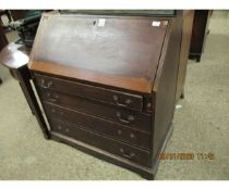 GEORGIAN MAHOGANY DROP FRONTED BUREAU WITH FOUR FULL WIDTH DRAWERS RAISED ON BRACKET FEET