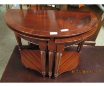 MAHOGANY EFFECT DEMI-LUNE SIDE TABLE WITH NEST OF TWO TABLES