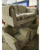 GOOD QUALITY MODERN STRIPED UPHOLSTERED TWO-SEATER SOFA PLUS A SIMILAR PAIR OF ARMCHAIRS (3)