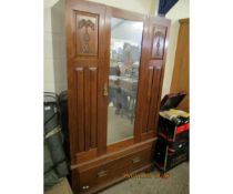 EDWARDIAN MAHOGANY SINGLE MIRRORED DOOR WARDROBE WITH CARVED PANELS AND FULL WIDTH DRAWER TO BASE