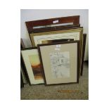 GROUP OF PRINTS, PICTURES, CORNWALL REPRODUCTION MAP ETC