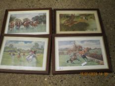 FOUR OAK FRAMED HORSE RACING PRINTS