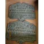 TWO CAST IRON C PRICE & CO SAFE PLAQUES