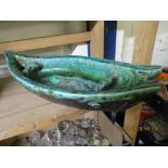 POTTERY MODEL OF A BOAT, PROBABLY ORIENTAL, WITH A GREEN GLAZE (A/F), 44CM LONG