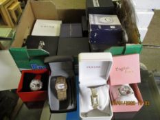 BOX CONTAINING A QUANTITY OF BOXED MODERN LADIES AND GENTS WRIST WATCHES