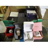 BOX CONTAINING A QUANTITY OF BOXED MODERN LADIES AND GENTS WRIST WATCHES