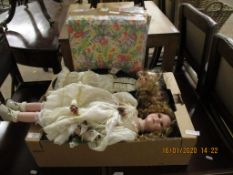 TWO BOXES OF GOOD QUALITY PORCELAIN FACED DOLLS IN PERIOD CLOTHING