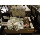 TWO BOXES OF GOOD QUALITY PORCELAIN FACED DOLLS IN PERIOD CLOTHING