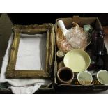 TWO BOXES OF 19TH CENTURY PAIR OF PICTURE FRAMES, MIXED GLASS WARES ETC (2)