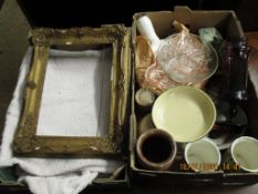 TWO BOXES OF 19TH CENTURY PAIR OF PICTURE FRAMES, MIXED GLASS WARES ETC (2)