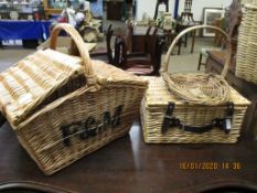 FORTNUM & MASON WICKER HAMPER, TRUG AND ANOTHER HAMPER (3)