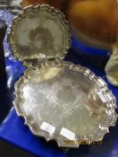 TWO VICTORIAN SILVER PLATED SALVERS