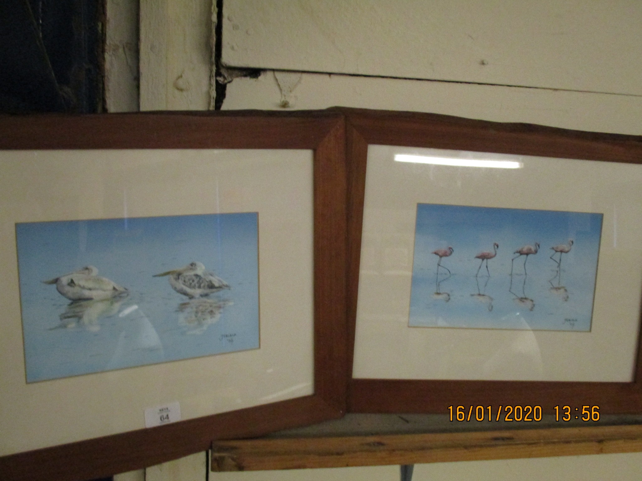 PAIR OF MIXED MEDIA SIGNED JEMMA DATED 04 OF PELICANS AND FLAMINGOES