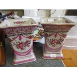 PAIR OF GOOD QUALITY MODERN SQUARE FORMED VASES WITH FLORAL DETAIL