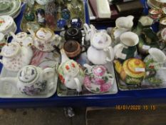 THREE TRAYS CONTAINING MIXED TEA POTS, JUGS ETC