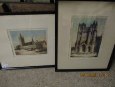 TWO FRAMED AND COLOURED PRINTS (2)