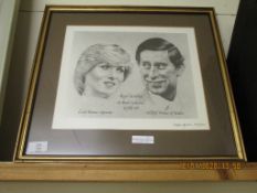 FRAMED PRINT OF THE ROYAL WEDDING AT ST PAUL’S CATHEDRAL OF THE PRINCE OF WALES AND LADY DIANA