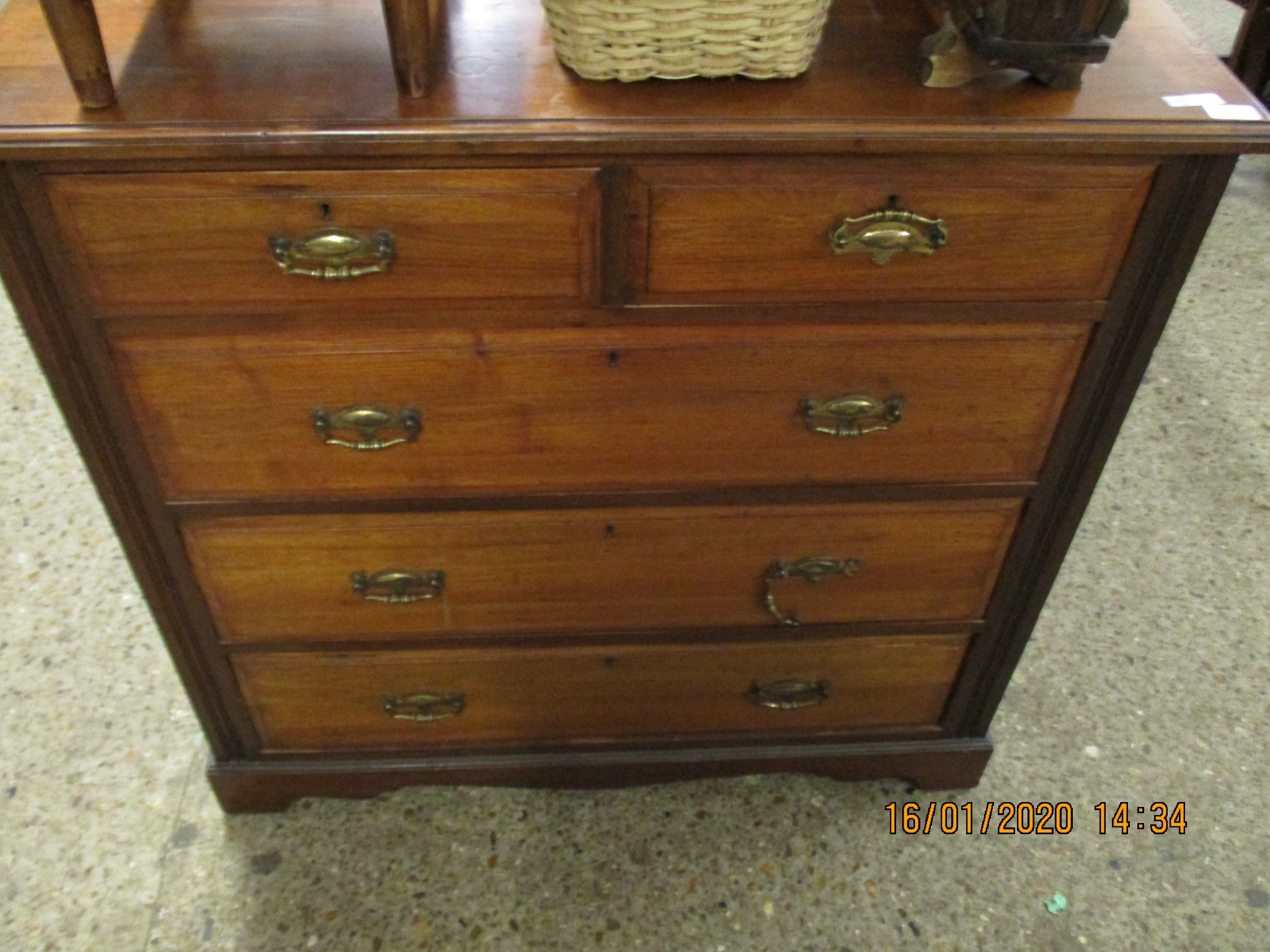 19TH CENTURY MAHOGANY TWO OVER THREE FULL WIDTH DRAWER CHEST WITH BRASS HANDLES