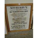 FRAMED SOTHERBY'S AUCTION ADVERTISING POSTER