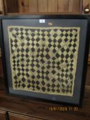 FRAMED EASTERN CHEQUER TYPE WOOL WORK