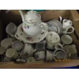 BOX CONTAINING MIXED CONTINENTAL PART TEA WARES, TEA POT ETC