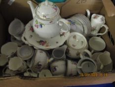 BOX CONTAINING MIXED CONTINENTAL PART TEA WARES, TEA POT ETC