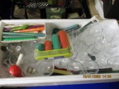 BOX CONTAINING MIXED CANDLES, GOOD QUALITY GLASS WARE ETC