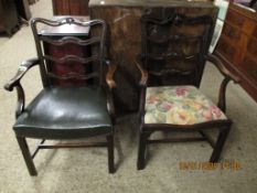 TWO MAHOGANY LADDER BACK ARMCHAIRS