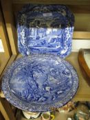 COPELAND SPODE ITALIAN PATTERN BOWL WITH A FURTHER MINTONS BLUE AND WHITE DISH, THE BOWL 23CM