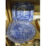 COPELAND SPODE ITALIAN PATTERN BOWL WITH A FURTHER MINTONS BLUE AND WHITE DISH, THE BOWL 23CM