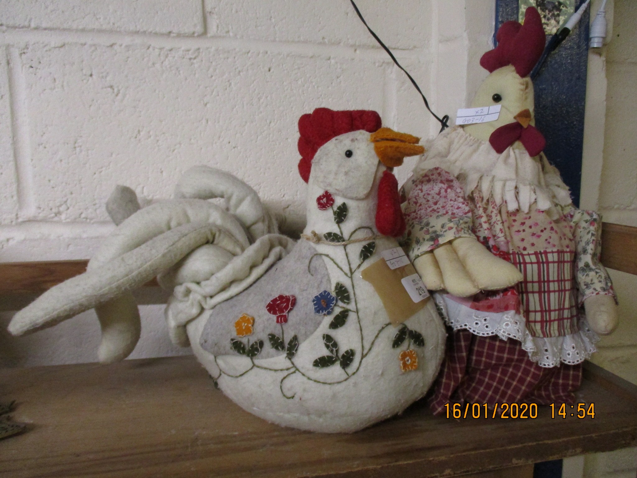 TWO FABRIC FORMED CHICKEN DOOR STOPS