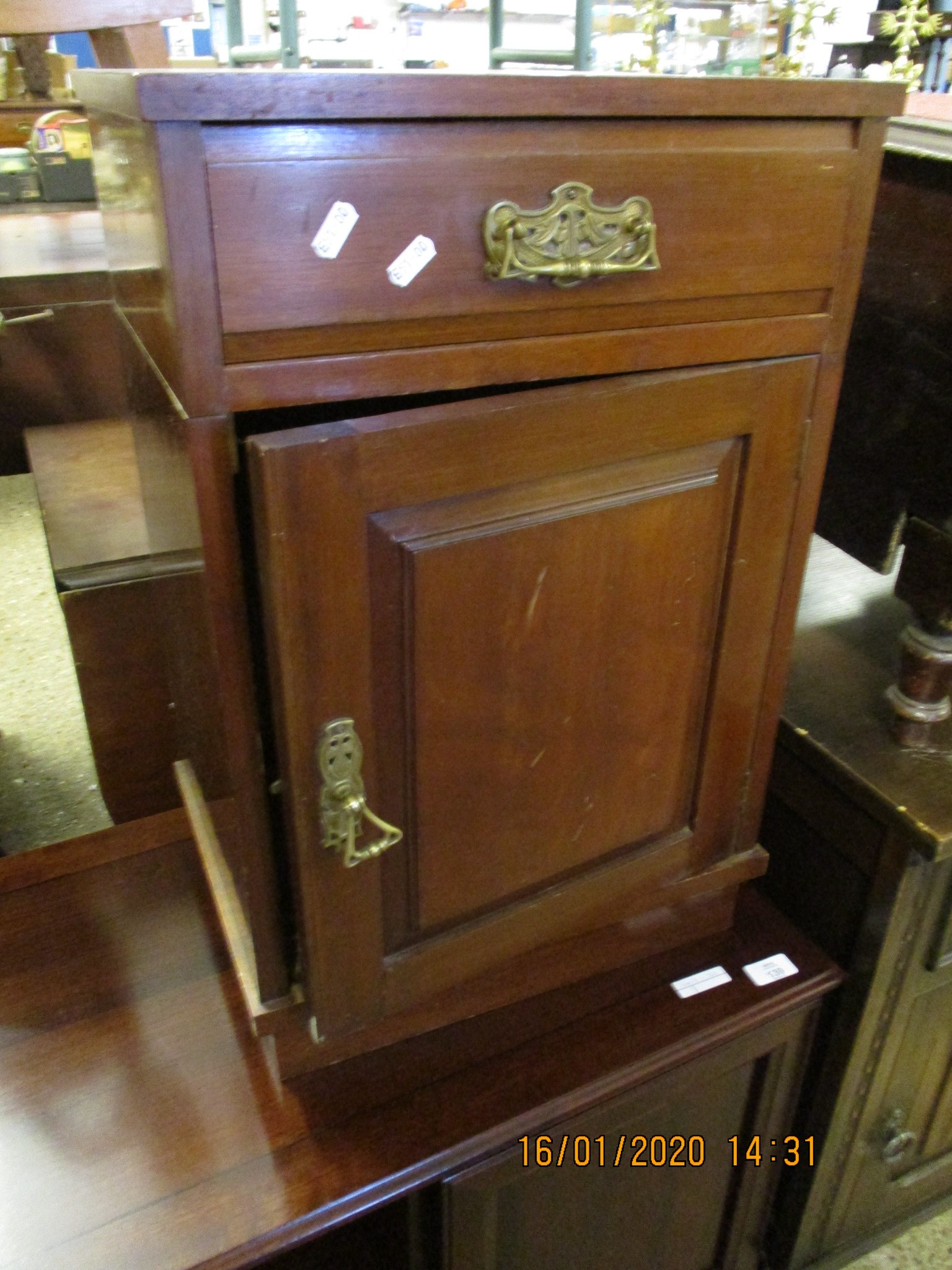 EDWARDIAN WALNUT BEDSIDE CUPBOARD WITH SINGLE DRAWER AND PANELLED CUPBOARD DOOR