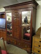 WALNUT DOUBLE MIRRORED DOOR WARDROBE WITH TWO DRAWERS TO BASE