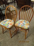PAIR OF BEECHWOOD HARD SEATED STICK BACK KITCHEN CHAIRS (2)